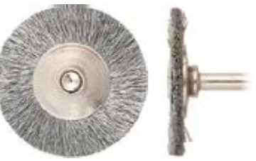 Miniature Wheel Brush, Steel Wire, 3/4 in Dia, 3/32 in Shank