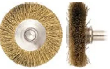 Miniature Wheel Brush, Brass Wire, 3/4 in Dia, 1/8 in Shank