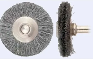 Miniature Wheel Brush, Steel Wire, 3/4 in Dia, 1/8 in Shank