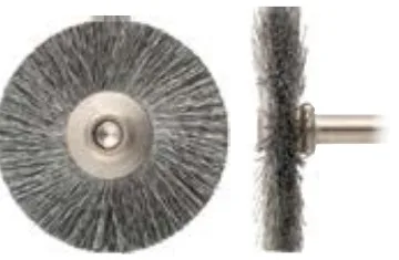 Miniature Wheel Brush, Steel Wire, 1 in Dia, 1/8 in Shank