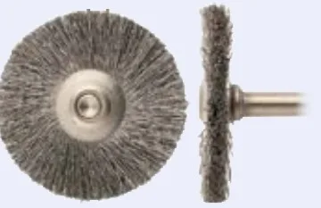 Miniature Wheel Brush, Stainless Steel Wire, 1 in Dia, 1/8 in Shank